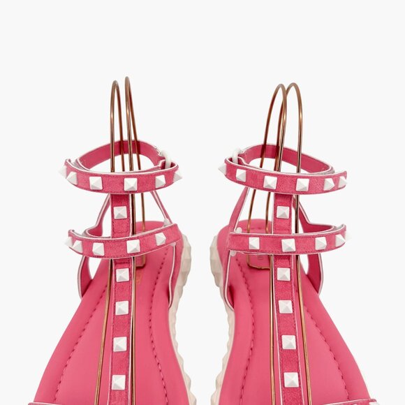 Valentino Free Rockstud Gladiator Sandals Pink Suede Size 39 US 9 Women Dad - Picture 5 of 15